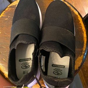 Grey, white, black athletic shoes